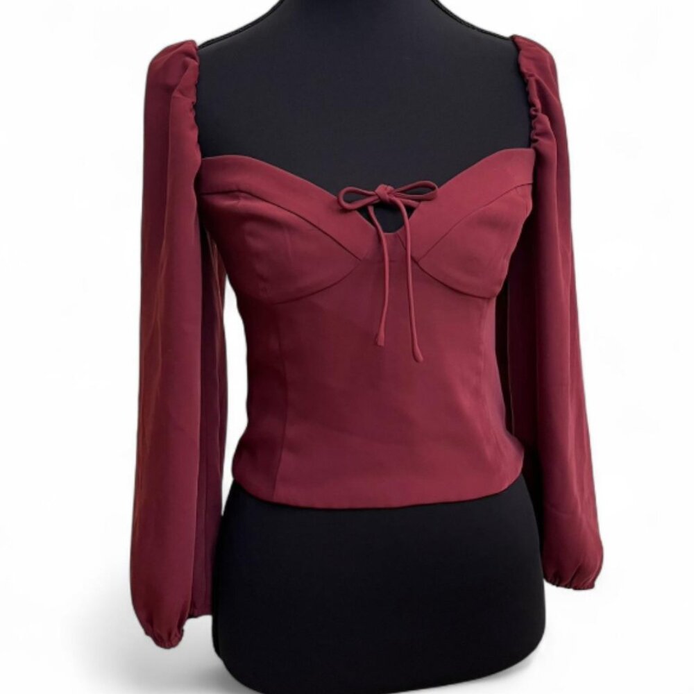 Aritzia Wilfred Free Burgundy Red Sweetheart Neckline Cropped Blouse Size S